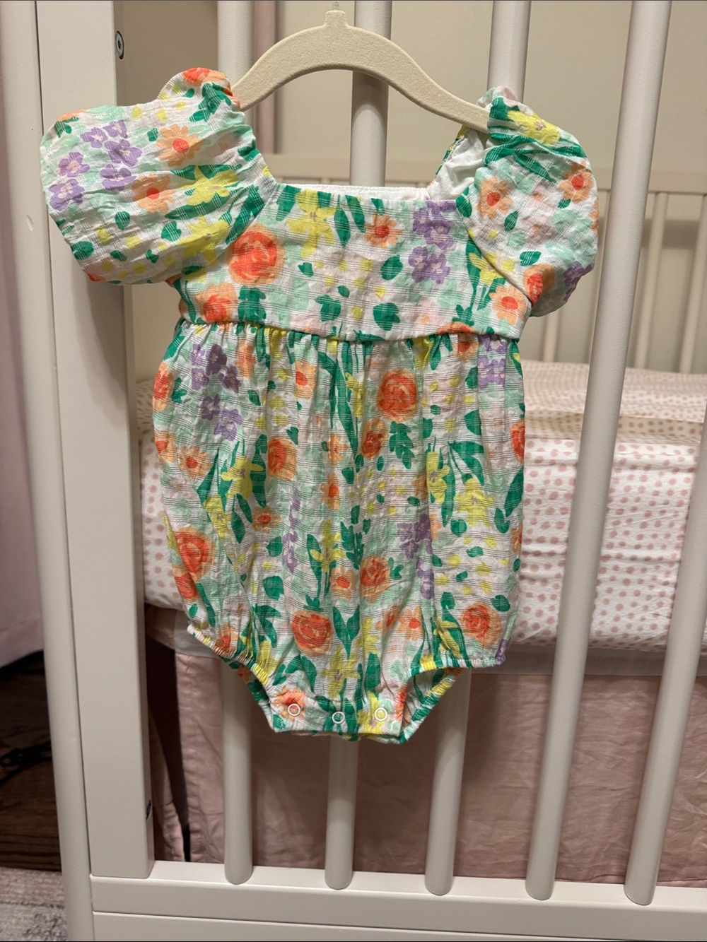 Cat and Jack Floral Puff-Sleeve Baby Romper in Multicolor